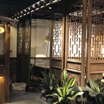 Dongyang wood carving solid wood antique doors and windows hollow carved flower Plaid door partition Chinese TV background wall customization