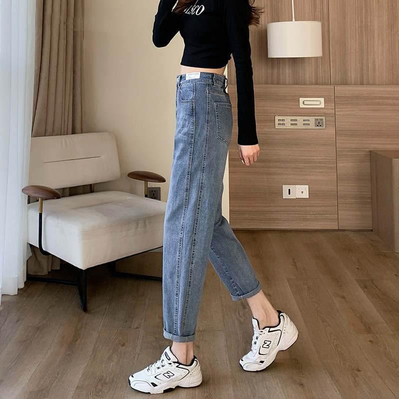 ラ・シャペルのライトブルーデニムジーンズ（レディース）、春秋ベストセラー、ハイウエスト、スリム効果、ダッドジーンズ、レトロなハーレムキャロットパンツ。