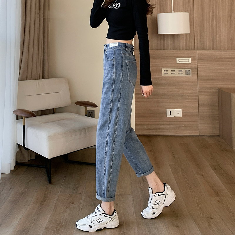 La Chapelle Light Blue Jeans for Women, Popular High-Waisted Slimming Dad Pants, Vintage Harem Carrot Pants for Spring and Autumn