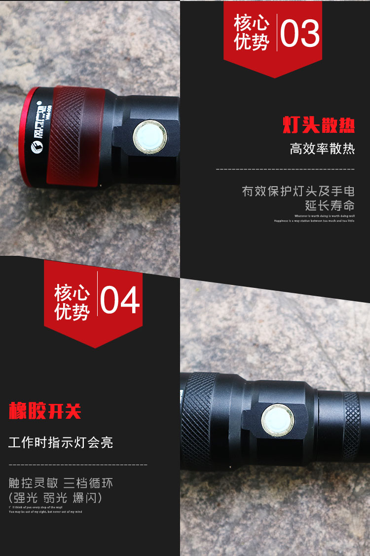 Đèn pin ngoài trời phổ biến T6 26650 sạc USB chiến thuật cưỡi đèn pin chiếu sáng gia đình đèn pin laser 303 tia xanh
