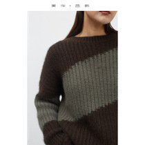 Rabbit fleece wool sweater women's stitching color contrast loose outer wear single sweater 2021 new retro lazy gao grade