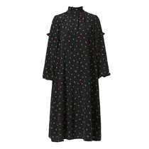 Outlet Beauty Real Silk Dress Woman Mulberry Silk Wood Ear Long Sleeves Middle Long Skirt