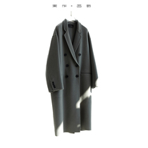 Exit Korean drama female main face cashmere big coat woman long style with kneecap double-row button 100 wool thick coat