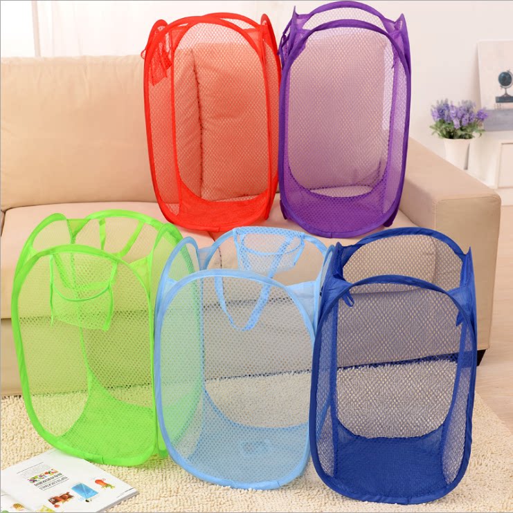 Steel Bonnet Nylon Mesh Dirty Laundry Basket Laundry Basket of Closeable Dirty Clothes Finishing Net Style Containing Basket