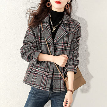 Clearance and leaked first-line brand counters withdraw cut label women's all-match age-reducing temperament plaid wool short coat