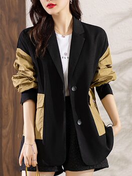 Sumu Europe station large size new black stitching small suit jacket women loose fat sister women's jacket top