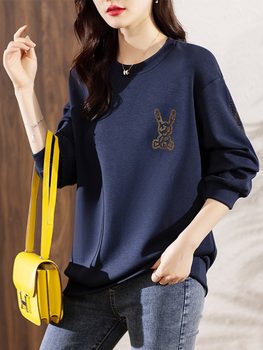 Plain wood European station large size new space cotton hot drill sweater coat loose fat sister temperament bottoming top women