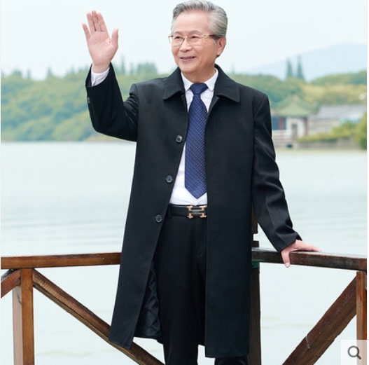 Middle-Aged and Elderly Men's Long Trench Coat, Over-The-Knee, Autumn, Middle-Aged Men's Jacket, Lapel, Dad's Style, Mid-Length Coat, Spring and Autumn