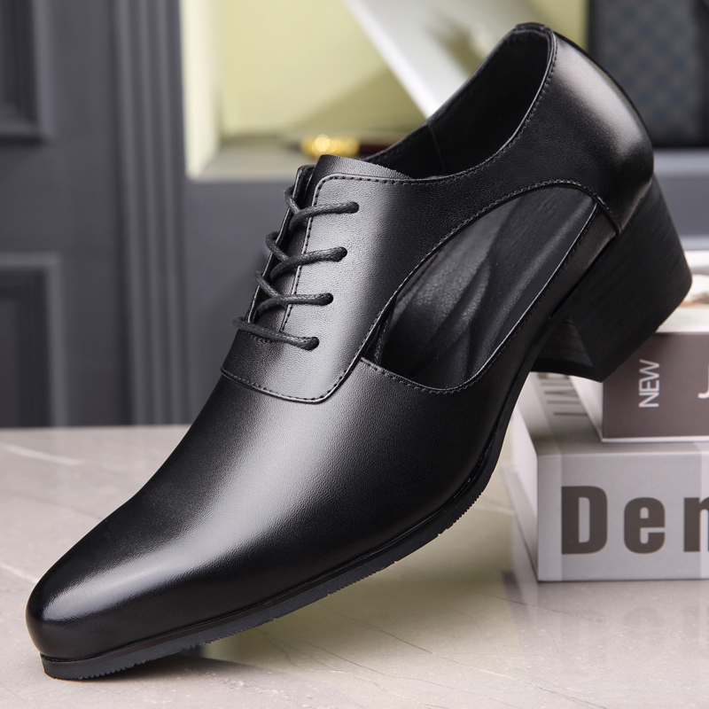 2026 New Summer Men's Closed-Toe Sandals, Business Casual High-Heeled Pointed Leather Shoes, Hollow Breathable Clogs, Trendy