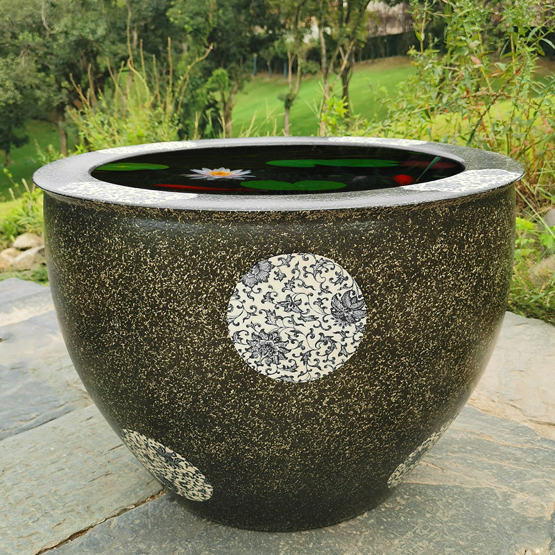 Jingdezhen Ceramic Old-style Koi fish cylinder simulated stone turtle cylinder sleeping lotus cylinder