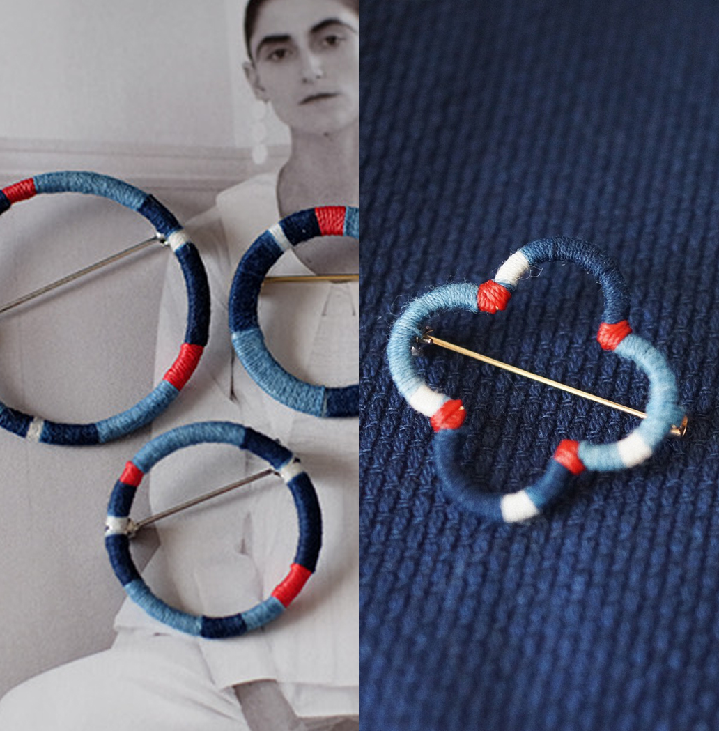 (Time Boat × Twine Old) Hand Woven Plant Blue Dyed Cotton Thread Red Rope Matching Color Dress Brooch Needle Collar Pin
