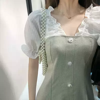 French retro Platycodon grandiflorum first love skirt super fairy sweet gentle wind temperament V collar small man waist dress