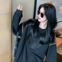 2022 New high-end necropolis womens spring autumn season thin black Salt Department Korean version loose embroidery round collar Chains