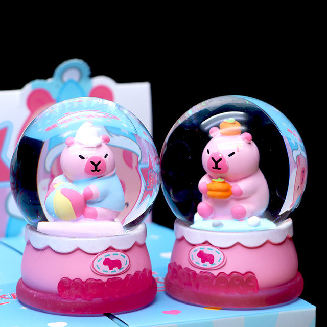 Pink Capybara Crystal Ball Blind Box Creative Capybara Daily Desktop Ornament Glowing Figurine Gift for Children