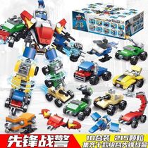 Childrens building blocks Puzzle Assembly Robot Fire Truck Warfare Cop Car Suit Shivering the same cartoon model Toys