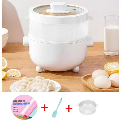 White 2L + Steamer + Silicone Shovel + Kneading PadOLAYKS Electric cooker dormitory dorm student Stir fry Integrated pot multi-function household Boiled noodles small-scale Electric hot pot