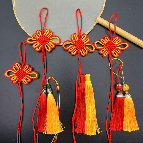 No. 5 Red and Yellow Small Chinese Knot Tassel DIY Handmade Jewelry Materials Car Hanging Tassel Fringe Semi-Finished Product
