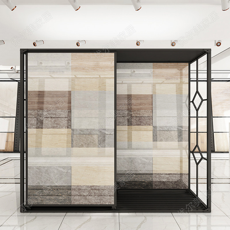 Tile showcase push-pull cabinet Tile rack display rack left and right flat push translation showcase wood floor display rack 300600