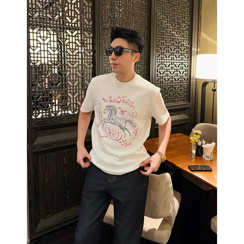 2026 Summer Design Liquid Ammonia Cotton Horse Print Short Sleeve T-Shirt Unisex Couple Style Round Neck Half Sleeve T-Shirt Trendy