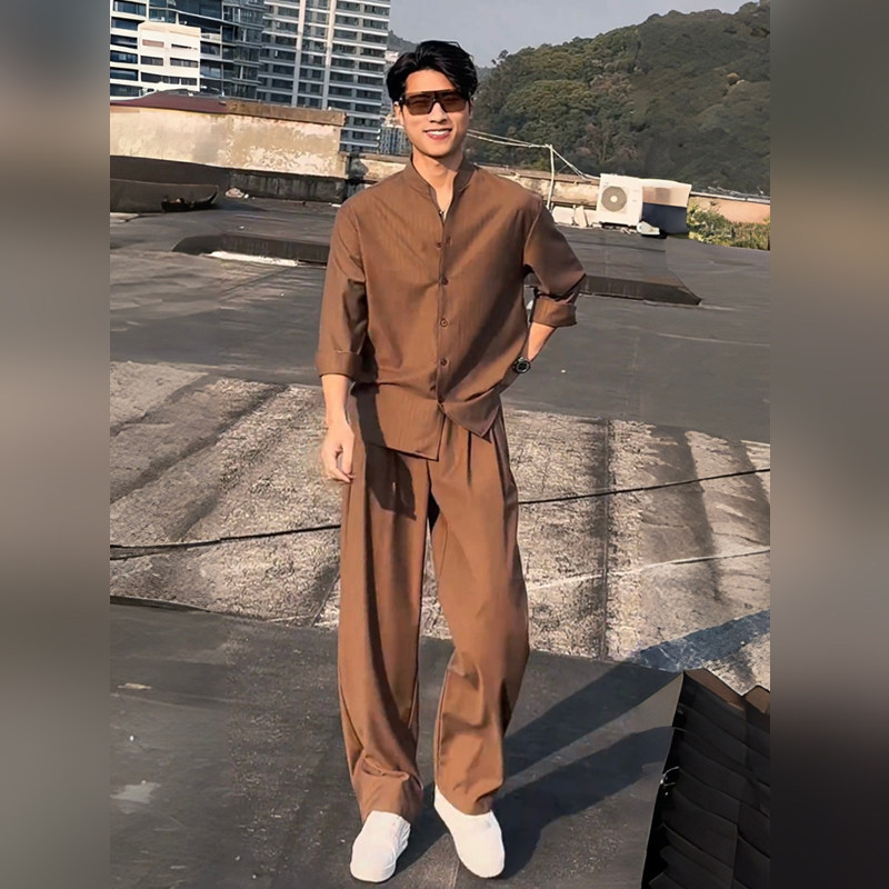Gp Minimalist~Modal Ice Silk Casual Sports Suit Men's Summer Draped Silky Shirt and Pants Two-Piece Set Gp Minimalist~Modal Ice Silk Casual Sports Suit Men's Summer Draped Silky Shirt and Pants Two-Piece Set
