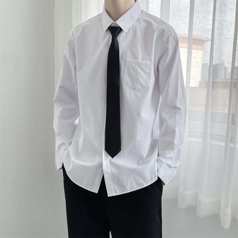 白長袖シャツメンズルーズネクタイスーツDK夏卒業制服作業服半袖カジュアルシャツフォーマルウェア