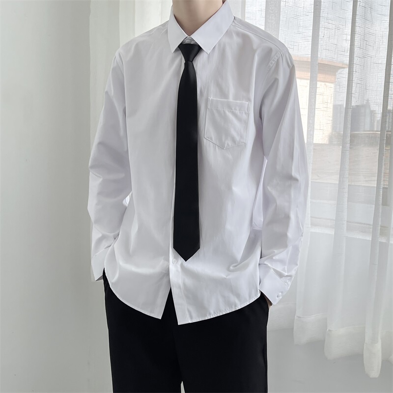 White Long-Sleeved Shirt Men's Loose Tie Suit Dk Student Graduation Uniform Short-Sleeved Casual Work Clothes Shirt Formal Wear