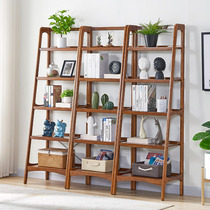 American solid wood bookshelf shelf Floor-to-ceiling simple wooden bookcase Living room trapezoidal partition bookcase Study display rack