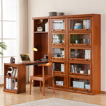 Corner telescopic folding desk Bookcase one solid wood computer desk Writing desk combination Corner bookshelf Home whole wall
