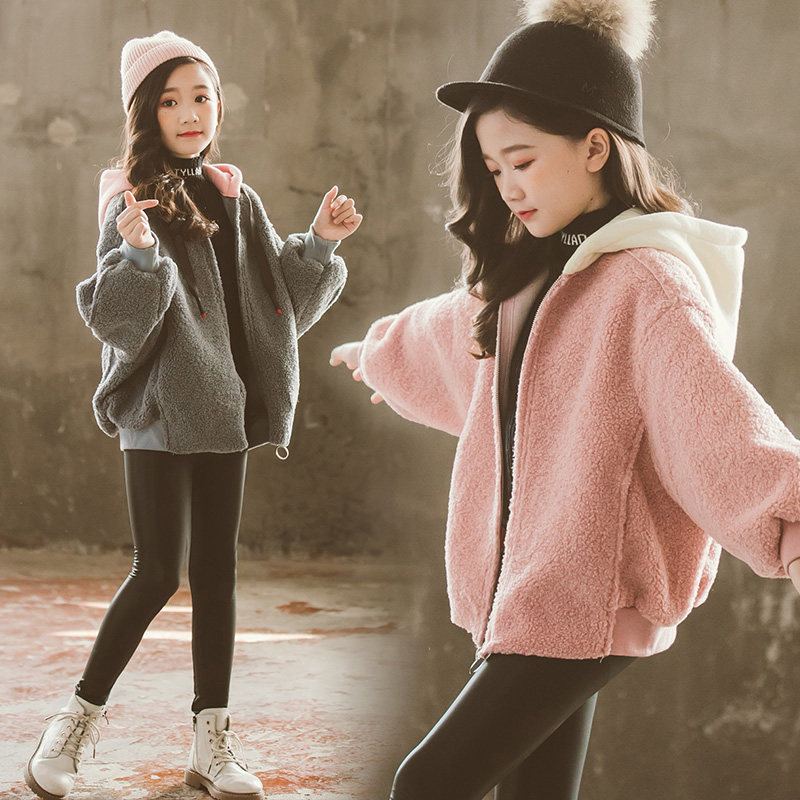 Girl Glint Jacket 2021 New Korean Version Children's Hat Autumn Winter Clothing Teddy Terraced Jersey CUHK Youngyo Pie