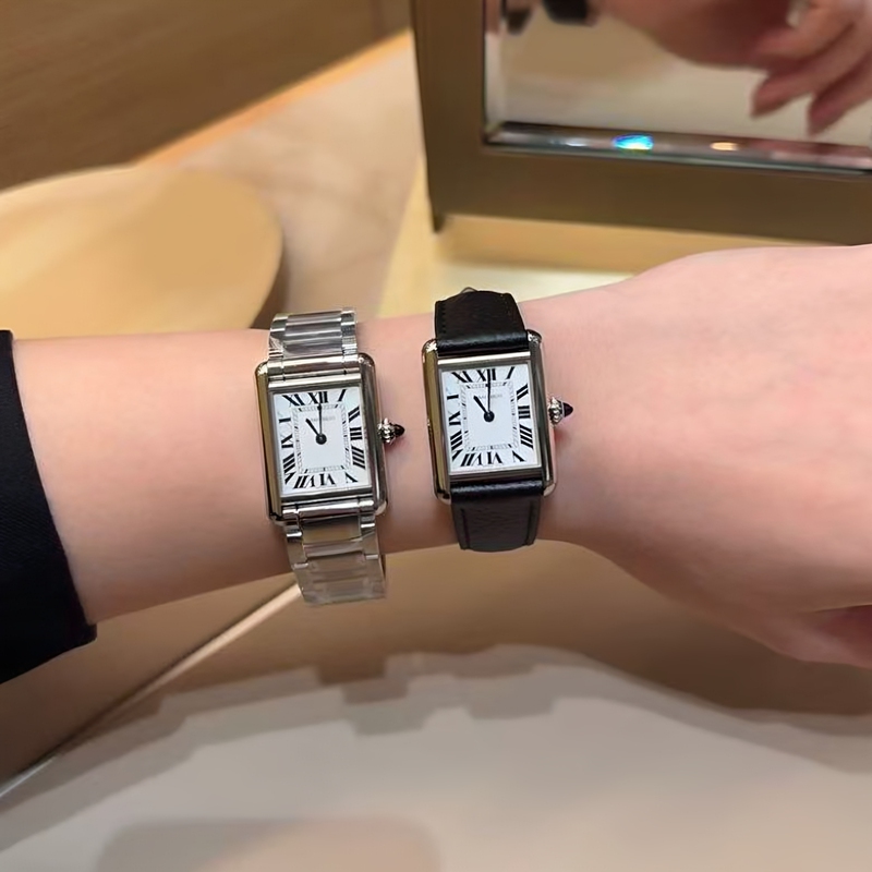 Swiss Original Tank Light Luxury Women's Watch, Quartz Stainless Steel Genuine Leather Sapphire High-End Replica Gift Watch