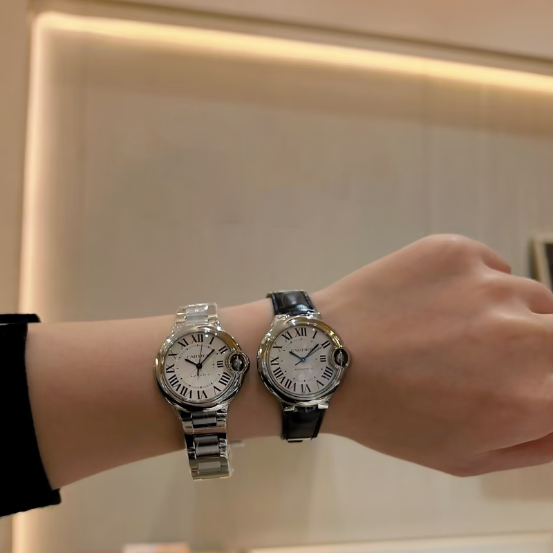 Swiss Original Fashion Classic Blue Needle Balloon Bubble Mechanical Stainless Steel Leather Strap New Men's and Women's Couple Watches