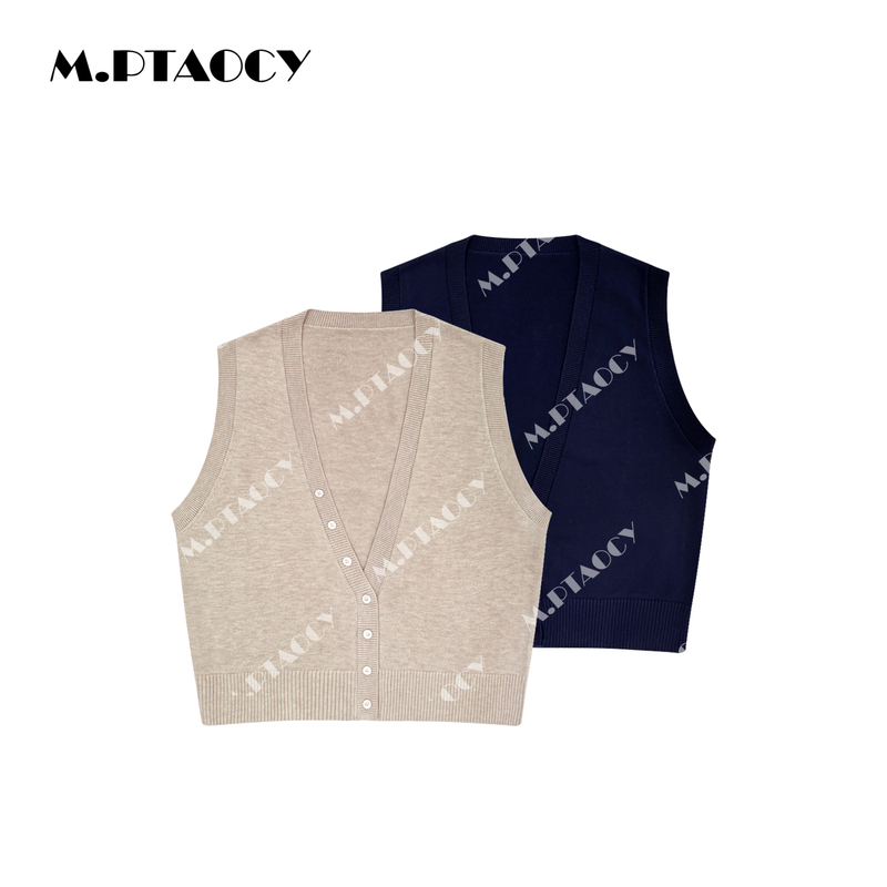 Taotaojia [Hong Kong Style Old Money] Island Fine Weaving Machine Merino Wool Blend Elegant V-Neck Wool Vest 1272