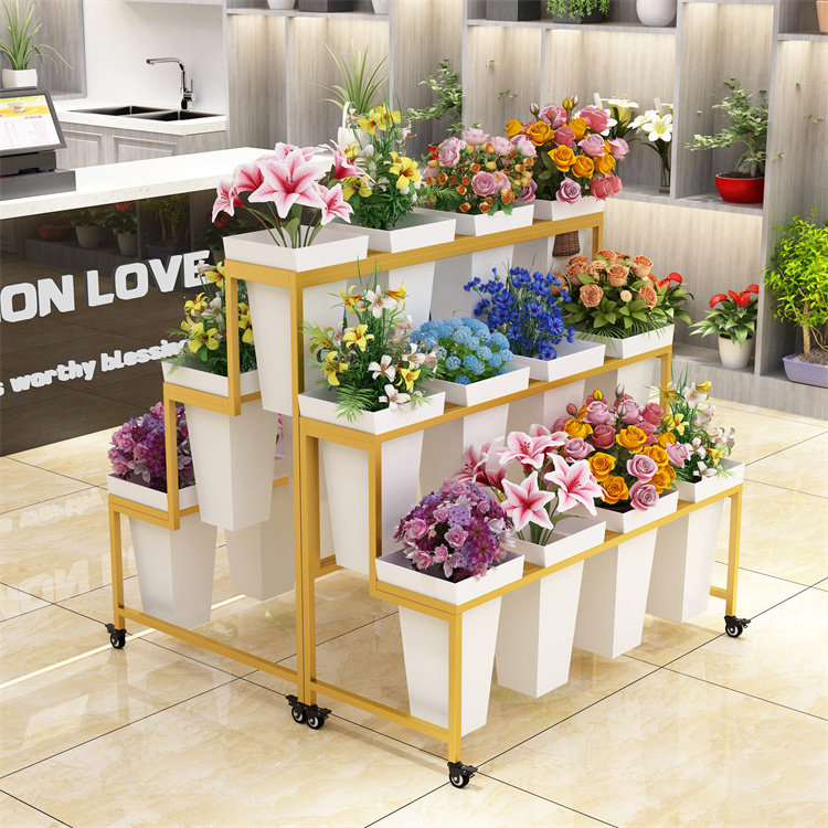 Light luxury iron flower stand removable multi-layer flower bucket rack indoor flower flower display stand special display stand for flower shop