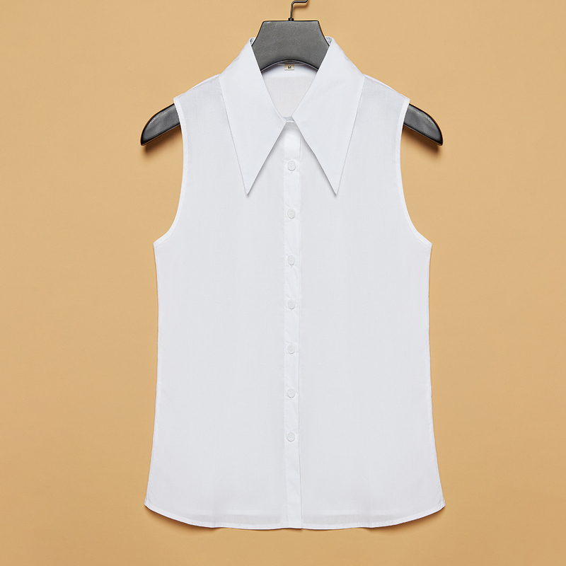 Large Pointed Collar Sleeveless Commuter Pure Cotton Breathable Shirt for Women, Versatile Base Layer Professional Shirt Vest, New Fake Collar