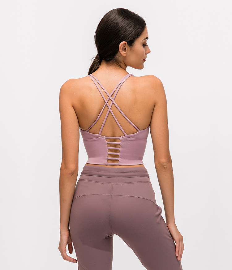 Áo vest mới màu rắn nữ mỏng bốn dòng làm đẹp trở lại áo ngực thể thao mà không có vành chạy nhanh đồ lót thể dục - Đồ lót thể thao áo tập aerobic