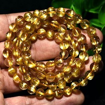 Natural blonde crystal bracelet three circles for men and women summer lucky multi-circle yellow hair crystal hand string multi-layer titanium crystal 108 Buddha beads