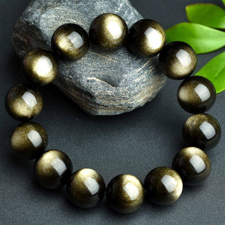 Gold obsidian bracelet men's bracelet natural gold shining stone cat's eye obsidian bracelet cat female black stone