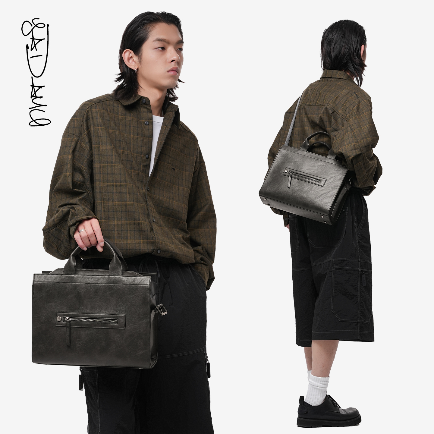 Повседневная сумка-мессенджер в стиле ретро с заклепками Kuroda Yawai 