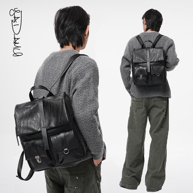 Original Niche Retro Pleated Backpack, Commuter Leather Backpack for College Students, High-End Computer Bag, Unisex School Bag