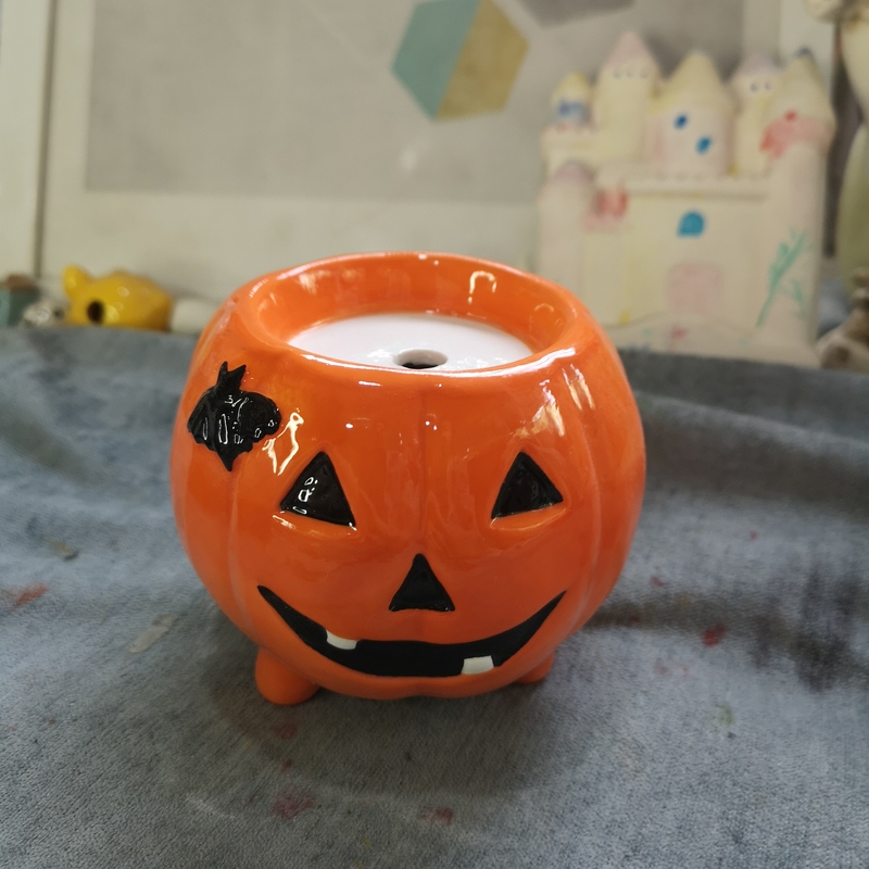 Ink Porcelain, Porcelain Crafts, Ceramic Halloween Pumpkin Candle Holder Ornaments