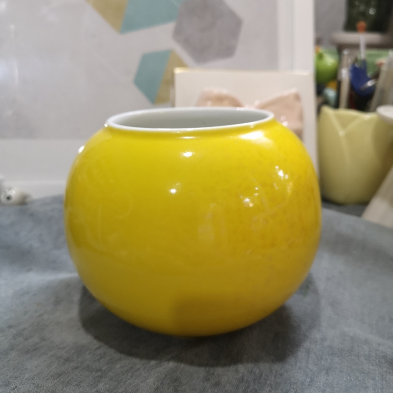 Ink Porcelain, Porcelain Crafts, Ceramic Yellow Spherical Flower Pot, Hydroponic Pennywort Flower Pot