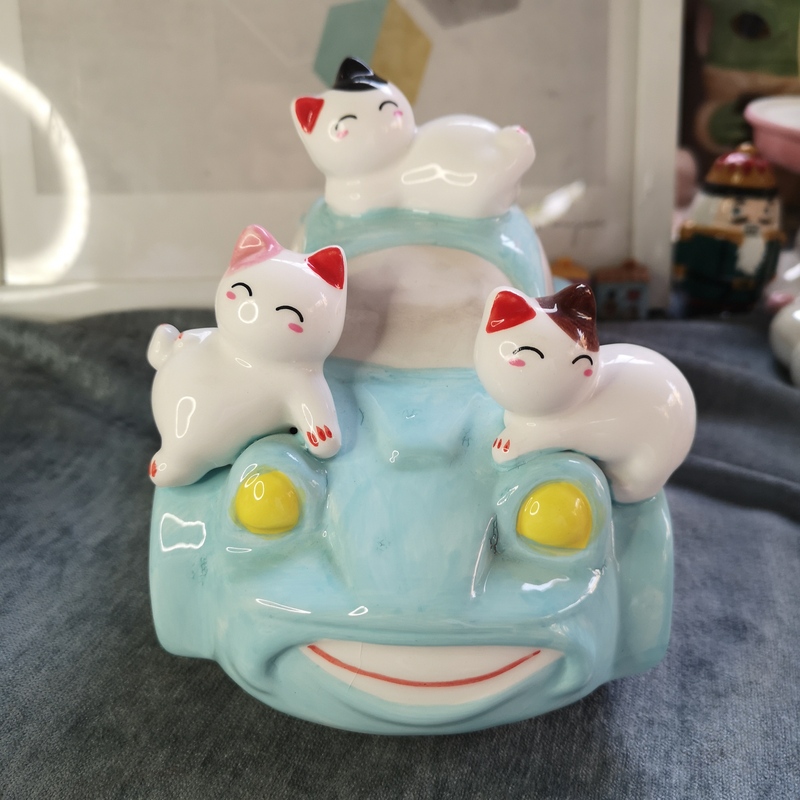 Ink Porcelain, Ceramic Crafts, Ceramic Blue Car-Shaped Cat Piggy Bank, Savings Bank Ornament Ink Porcelain, Ceramic Crafts, Ceramic Blue Car-Shaped Cat Piggy Bank, Savings Bank Ornament