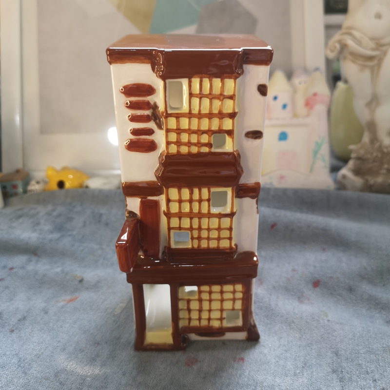Ink Porcelain, Ceramic Crafts, Ceramic Three-Dimensional Small House-Shaped Materials, Candle Holder House
