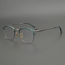 High-taste designer refined brushed silver pure titanium glasses frame big face square frame can be equipped with height number
