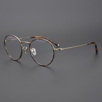 High value Japanese retro round tortoiseshell gold pure titanium glasses frame thin edge small frame ultra light myopia female temperament