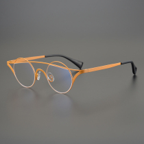 Super personality Japanese cat ear type titanium light double beam retro small round frame glasses frame with anti-radiation anti-blue glasses