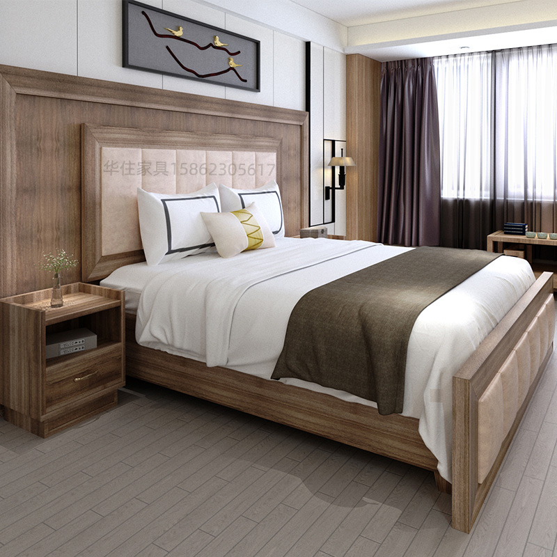 Hotel hotel furniture standard room full set combination special bed custom guest room homestay apartment single double solid wood big bed
