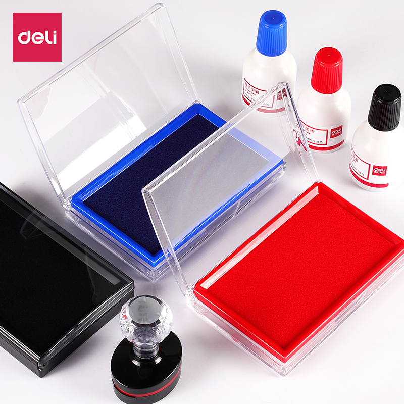 Deli printing clay black printing table fast drying printing table transparent rectangular large red blue financial office supplies printing clay box red printing clay press handprint red printing oil s Indonesian seal clay
