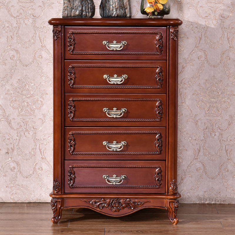 Cabinet of drawers solid wood European living room drawer type storage cabinet retro bedroom cupboard bucket door cabinet