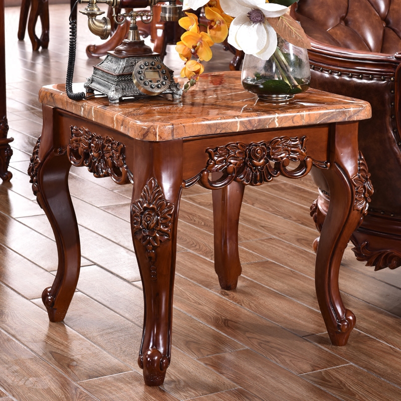 Sofa edge a few European-style solid wood marble edge table side cabinets carved flower minimalist retro living room square corner a few square tea table